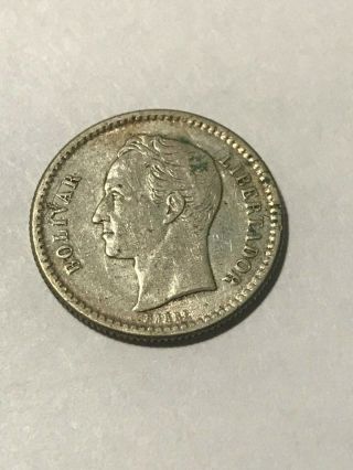 1944 Venezuela 1/2 Bolivar Silver Vf,  16759