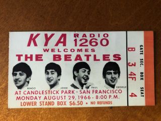The Beatles 1966 Candlestick Park Ticket Stub