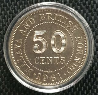 1961 Malaya & British 2nd Queen Elizabeth 50 Cent Coin Ø 26mm (, Free1 Coin) D9987