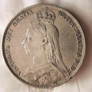 1890 - Great Britain - One Shilling Silver Coin - Queen Victoria - Rr - Nr
