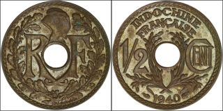 French Indo - China: 1/2 Cent Bronze 1940 (key Date) - Unc