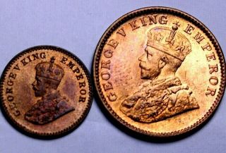 British - India King George V 1933 One Quarter Anna 1935 1/12 Anna Bu/ Unc 53 - 130