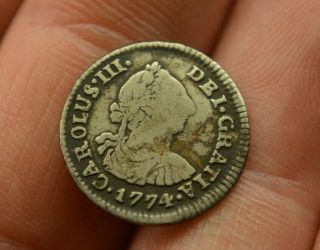 1774 Spanish Colonial Potosi,  1/2 Real Silver Coin 1.  58g