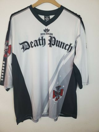 Five Finger Death Punch Jersey Shirt 5fdp Ffdp Adult 2xl White Vip Iron Skull 5