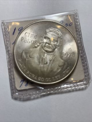 Mexico Silver 100 Pesos 1978 Mexican Cien Pesos Uncirculated.