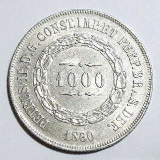 Brazil - Pedro Ii (1831 - 1889) - 1000 Reis 1860 - Silver - -