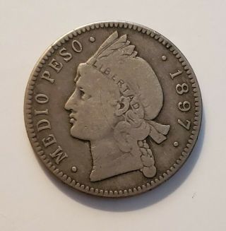 1897 - A Dominican Republic Silver Medio Peso 12 1/2 Gramos Coin