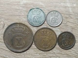 Denmark set of 5 coins 25,  10,  5,  2,  1 ore 1920 - 1921,  silver 2