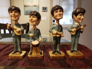 1964 Beatles 8 " Bobbleheads Car Mascots Nodders Set Of 4