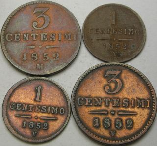 Lombardy - Venetia (italian States) 1,  3 Centesimi 1852 - 4 Coins - 2400 ¤