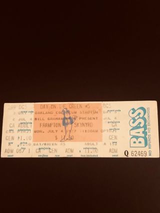 Lynyrd Skynyrd July 4,  1977 Day On The Green 5 Full Ticket Oakland,  Ca.
