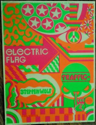 (1968) Electric Flag/traffic Psychedelic Concert Poster Nm,