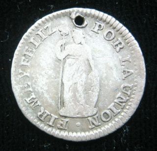 Peru 1/2 Real 1830 G Silver Peruana Holed 764 Money Coin