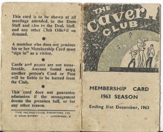 1963 Cavern Club Membership Card The Beatles Dated 3rd May 1963