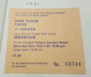 L@@k 1971 Pink Floyd At Crystal Palace Bowl Concert Ticket