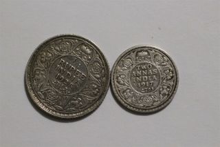 India British 1/4 Rupee 1928 Silver,  2 Annas 1917 Silver B35 Yh12
