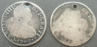 Peru 2 Reals Silver 1792 And Unknown Date 2 Coins Carolis Iiii Low Opening Bid