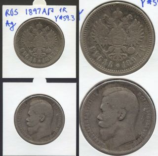 Russia 1 Ruble 1897 АГ Nicholas Ii & Imperial Eagle Y 59.  3 Silver Af