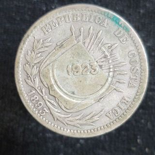 Costa Rica Silver 50 Centimos 1923 Counterstamped Over 1893 25 Centavos