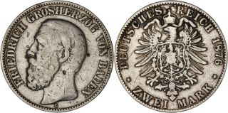 Germany - Baden: 2 Mark Silver 1876 G - F