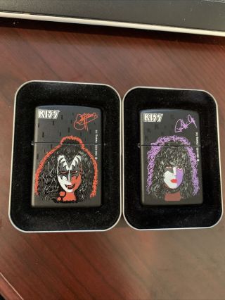 Kiss Gene Simmons And Paul Stanley - Set Of 2 Zippo Lighters -