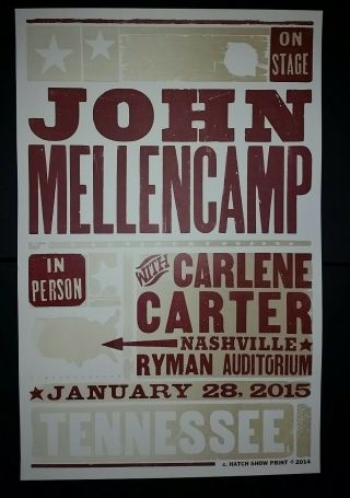 John Mellencamp Ryman Hatch Show Print Nashville 2015 Tour Poster Cougar Carter