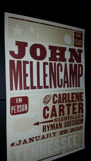JOHN MELLENCAMP Ryman HATCH SHOW PRINT Nashville 2015 Tour Poster Cougar Carter 3