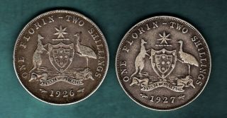 1926 And 1927 Australia Silver Florins.