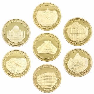 Festival Souvenir Gifts Seven Wonders Of The World 24k Gold Plated Coin Set