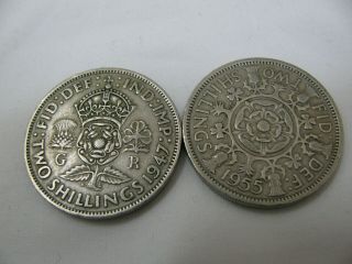 1947 & 1955 Great Britain Two Shillings Old Coins,