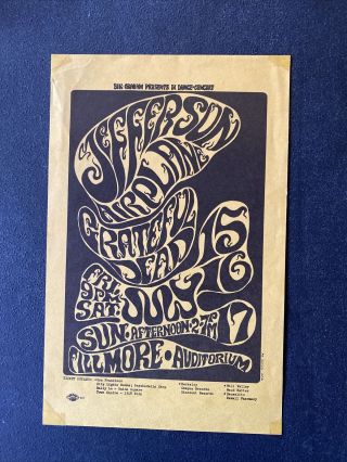 Jefferson Airplane Grateful Dead Bg 17 Concert Handbill Flyer First Printing