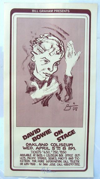 1978 Bill Graham Presents David Bowie,  Concert Poster Signed By Randy Tuten