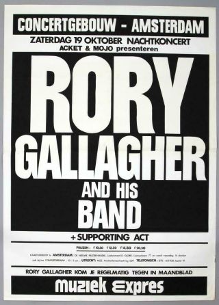 Rory Gallagher - Mega Rare Amsterdam 1974 Concert Poster Huge