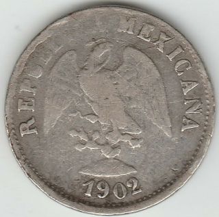 1902 Zs Z Mexico 10 Centavos Zacatecas Silver Low Mintage 120,  000