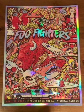 Foo Fighters 2020 Wichita Poster Rainbow Foil Variant Art Signed Numbered Ap /10