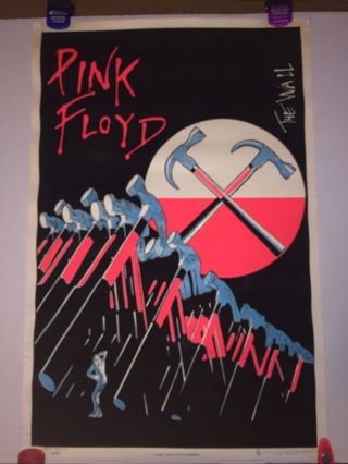 Vintage 1997 Pink Floyd The Wall Hammer Blacklight Poster Rare