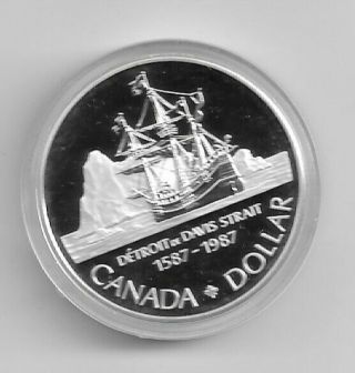 Canada One Dollar 1987 Silver.  500 " Detroit De Davis Strait "
