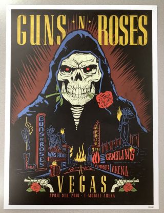 Guns N Roses Concert Poster 18x24 4/9/16 Tmobile Arena Las Vegas Le 352/1000 Axl