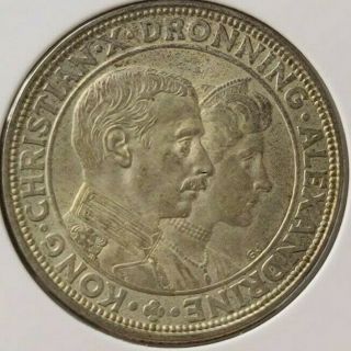 1923 Denmark 2 Kroner Silver Wedding