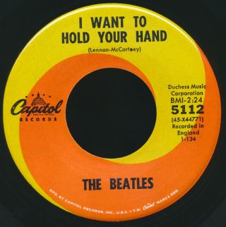 Beatles 1964 First Issue " I Want To Hold Your Hand " 45 W Hofer B Side N