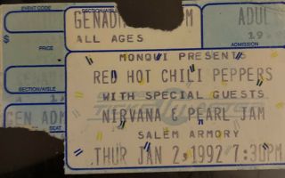 Nirvana,  Pearl Jam,  Red Hot Chili Pepper Ticket Stub