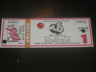 1983 Us Festival Concert Ticket Stub Wave Day The Clash Inxs Men At Work