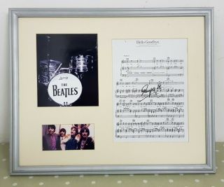 Framed Hand Signed Ringo Starr The Beatles Autograph Hello Goodbye Music Sheet