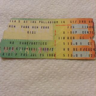 Kiss Palladium Nyc Ticket Stub July 25th 1980 Unmasked Eric Carr Gene