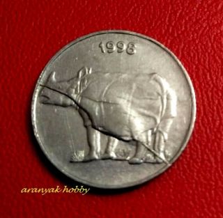 India 25 Paise Rhino Series Die Break Error Coin