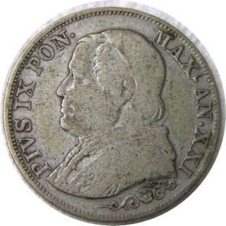 Elf Italy Papal States 1 Lira 1867 R Silver Pope Pius Ix