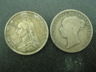 1871 & 1889 Great Britain Six Pence Silver Coins