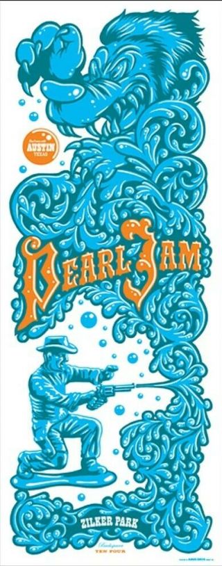 Pearl Jam Ames Austin Zilker Park Poster 10/4/2009 Artist Signed And Numbered