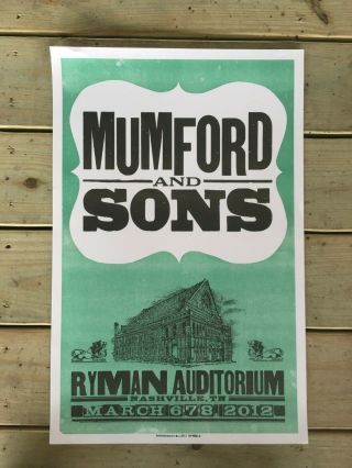Mumford And Sons Hatch Show Print Ryman Nashville,  Tn 3/6/2012