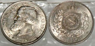 Brazil Brasil 500 Reis 1868 Au Uncirculated Silver Coin